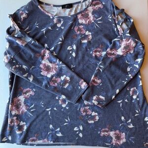 AGB Blue Floral Long Sleeve Top | 2X